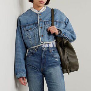 Anthropologie Denimist Faux Shearling Lined Crop Denim Jacket, Size M